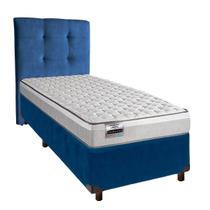 Conjunto Cama Box Azul Solteiro + Colchão Molas Ensacadas Hanover Inducol + Cabeceira