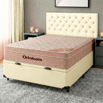 Conjunto Cama Box Bau Bege Casal + Colchão Molas Ensacadas Airtech Ortobom + Cabeceira