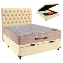 Conjunto Cama Box Bau Bege Casal + Colchão Molas Ensacadas Airtech Ortobom + Cabeceira