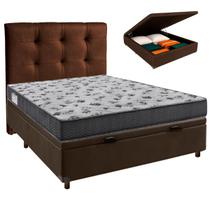 Conjunto Cama Box Bau Blindado Casal + Colchão D33 Iso100 Ortobom + Cabeceira