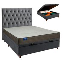 Conjunto Cama Box Bau Blindado Casal + Colchão D33 Orthotech Inducol + Cabeceira