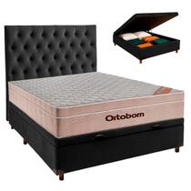 Conjunto Cama Box Bau Blindado Casal + Colchão Molas Ensacadas Airtech Ortobom + Cabeceira