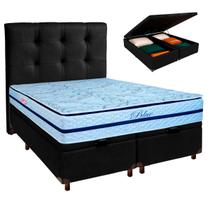 Conjunto Cama Box Bau Blindado Casal + Colchão Molas Ensacadas Blue Paropas + Cabeceira