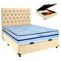 Conjunto Cama Box Bau Blindado Casal + Colchão Molas Ensacadas Blue Paropas + Cabeceira