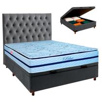 Conjunto Cama Box Bau Blindado Casal + Colchão Molas Ensacadas Blue Paropas + Cabeceira