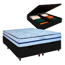 Conjunto Cama Box Bau Blindado Casal + Colchão Molas Ensacadas Blue Paropas