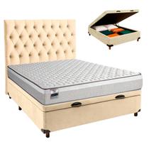 Conjunto Cama Box Bau Blindado Casal + Colchão Molas Ensacadas Hanover Inducol + Cabeceira