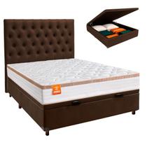 Conjunto Cama Box Bau Blindado Casal + Colchão Molas Ensacadas Isis Real Inducol + Cabeceira