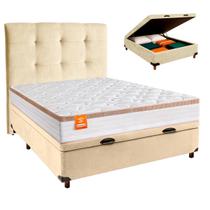 Conjunto Cama Box Bau Blindado Casal + Colchão Molas Ensacadas Isis Real Inducol + Cabeceira