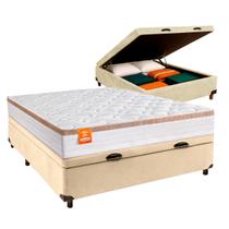 Conjunto Cama Box Bau Blindado Casal + Colchão Molas Ensacadas Isis Real Inducol