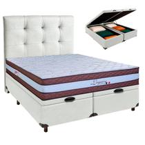 Conjunto Cama Box Bau Blindado Casal + Colchão Molas Ensacadas Legaccy Paropas + Cabeceira
