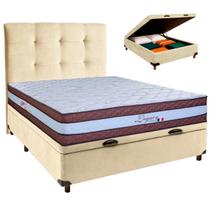Conjunto Cama Box Bau Blindado Casal + Colchão Molas Ensacadas Legaccy Paropas + Cabeceira