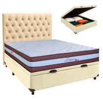 Conjunto Cama Box Bau Blindado Casal + Colchão Molas Ensacadas Legaccy Paropas + Cabeceira