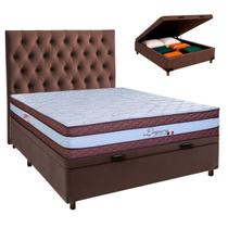 Conjunto Cama Box Bau Blindado Casal + Colchão Molas Ensacadas Legaccy Paropas + Cabeceira
