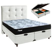 Conjunto Cama Box Bau Blindado Casal + Colchão Molas Ensacadas Life Gold Paropas + Cabeceira