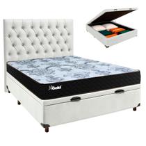 Conjunto Cama Box Bau Blindado Casal + Colchão Molas Ensacadas Life Gold Paropas + Cabeceira
