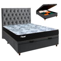 Conjunto Cama Box Bau Blindado Casal + Colchão Molas Ensacadas Life Gold Paropas + Cabeceira