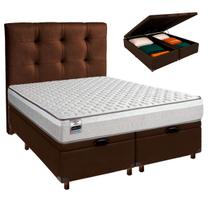 Conjunto Cama Box Bau Blindado King + Colchão Molas Ensacadas Hanover Inducol + Cabeceira