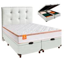 Conjunto Cama Box Bau Blindado King + Colchão Molas Ensacadas Isis Real Inducol + Cabeceira
