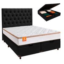 Conjunto Cama Box Bau Blindado King + Colchão Molas Ensacadas Isis Real Inducol + Cabeceira
