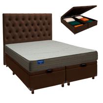 Conjunto Cama Box Bau Blindado Queen + Colchão D33 Orthotech Inducol + Cabeceira