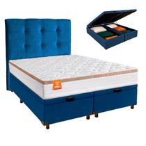 Conjunto Cama Box Bau Blindado Queen + Colchão Molas Ensacadas Isis Real Inducol + Cabeceira