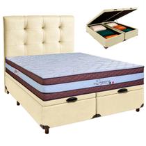 Conjunto Cama Box Bau Blindado Queen + Colchão Molas Ensacadas Legaccy Paropas + Cabeceira Conjunto Cama Box Bau Blindado Queen + Colchão Molas Ensacadas Legaccy Paropas + Cabeceira