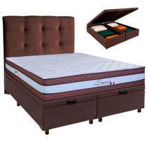 Conjunto Cama Box Bau Blindado Queen + Colchão Molas Ensacadas Legaccy Paropas + Cabeceira