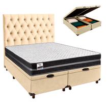 Conjunto Cama Box Bau Blindado Queen + Colchão Molas Ultralastic Bogota Inducol + Cabeceira