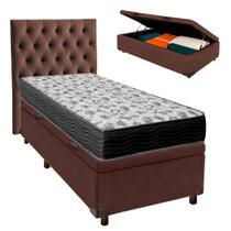 Conjunto Cama Box Bau Blindado Solteiro + Colchão D33 Iso100 Ortobom + Cabeceira
