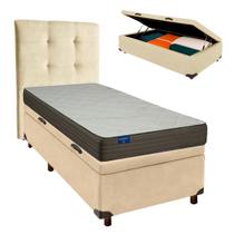 Conjunto Cama Box Bau Blindado Solteiro + Colchão D33 Orthotech Inducol + Cabeceira
