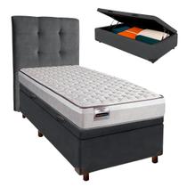 Conjunto Cama Box Bau Blindado Solteiro + Colchão Molas Ensacadas Hanover Inducol + Cabeceira