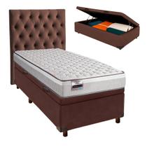 Conjunto Cama Box Bau Blindado Solteiro + Colchão Molas Ensacadas Hanover Inducol + Cabeceira