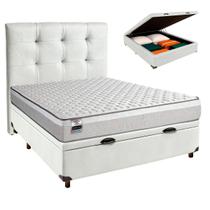 Conjunto Cama Box Bau Branco Casal + Colchão Molas Ensacadas Hanover Inducol + Cabeceira