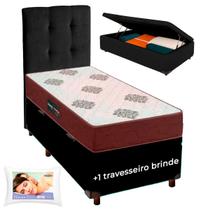 Conjunto Cama Box Bau + Cabeceira + Colchão Solteiro D45 + Travesseiro Ortobom