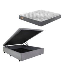 Conjunto Cama Box Baú Casal 138x188 em material sintético com Colchão Adapto Molas Ensacadas B&G