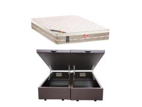 Conjunto Cama Box Baú Casal Bipartido + Colchão Castor Molas Premium Tecnopedic 138x188x72