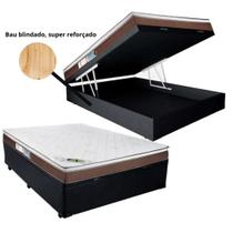 Conjunto Cama Box Baú Casal Blindada + Colchão Molas Ensacadas Caribe 138x188x66 - Luckspuma