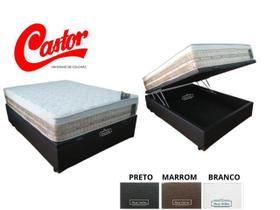 Conjunto cama Box Baú Casal Padrão + Colchão Castor Premium Tecnopedic 138x188x72 (Linha Firme e Alto)