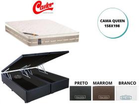 Conjunto Cama Box Baú Casal Queen + Colchão Castor Premium Tecnopedic 158x198x72 (Linha Alta e Firme)