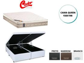 Conjunto Cama Box Baú Casal Queen + Colchão Castor Premium Tecnopedic 158x198x72 (Linha Alta e Firme)