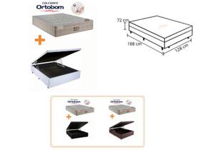 Conjunto Cama Box Baú Casal Viúva + Colchão Ortobom Airtech Molas Ensacadas 128x188x72