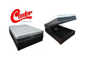 Conjunto Cama Box Baú Casal Viúva Jadmax + Colchão Castor Molas Class 128x188x67 (Largura menor ideal para espaços pequenos)