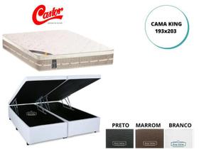 Conjunto Cama Box Baú King + Colchão Castor de Molas Premium Tecnopedic 193x203x72 - Resistente - Alta Durabilidade
