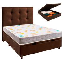 Conjunto Cama Box Bau Marrom Casal + Colchão D20 D20 Inducol + Cabeceira