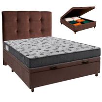 Conjunto Cama Box Bau Marrom Casal + Colchão D33 Iso100 Ortobom + Cabeceira