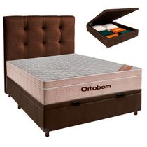 Conjunto Cama Box Bau Marrom Casal + Colchão Molas Ensacadas Airtech Ortobom + Cabeceira