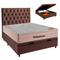 Conjunto Cama Box Bau Marrom Casal + Colchão Molas Ensacadas Airtech Ortobom + Cabeceira