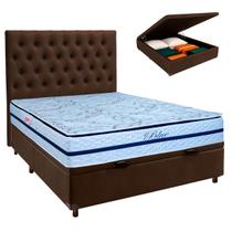 Conjunto Cama Box Bau Marrom Casal + Colchão Molas Ensacadas Blue Paropas + Cabeceira