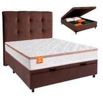 Conjunto Cama Box Bau Marrom Casal + Colchão Molas Ensacadas Isis Real Inducol + Cabeceira